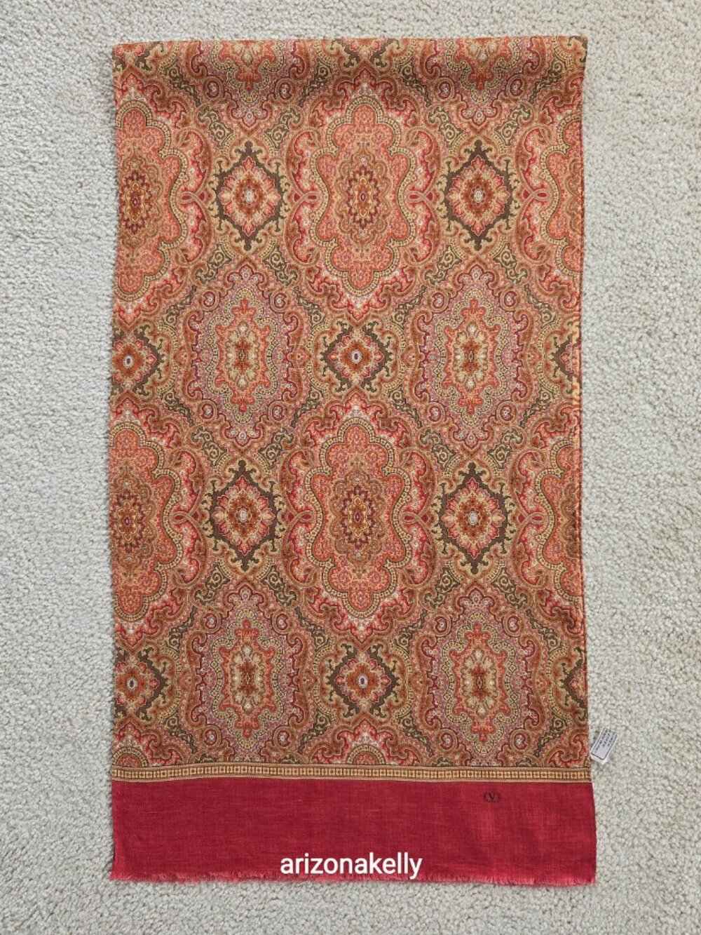 Valentino Linen Scarf Brick Red Earth Tones Autumn Fall - Picture 8 of 15